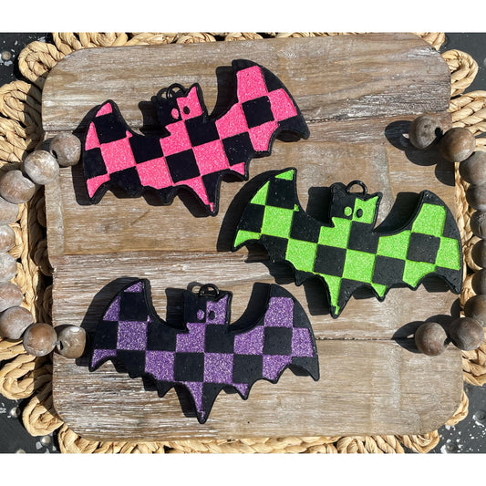 Neon Checkered Bat Car Freshies